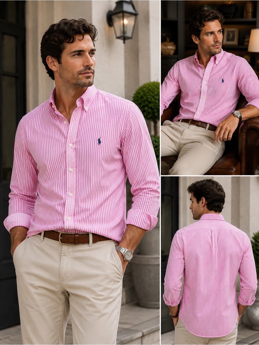 Ralph Lauren Slim Fit ButtonDown Shirt Pink & White Stripe |Men’s XL 100% Cotton